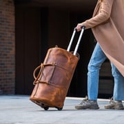Leather Trolley Travel Duffel Bag for Men & Women - 21-Inch Travel, Sports, Overnight, Weekend, and Gym Cabin Bag with Wheels