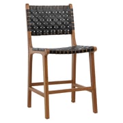 Maverick Stylish Black Leather Counter Stool with Natural Teak Frame for Elegant Dining Spaces