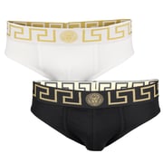 2-Pack Greca Border Briefs, Black/White