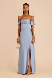 Mia Matte Satin Convertible Dress - Dusty Blue