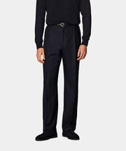 Navy Wide Leg Straight Trousers