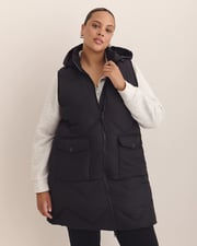 Veste matelassée longue avec capuchon, tissu responsable