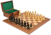 German Knight Staunton Chess Set Ebonized & Boxwood Pieces with Classic Walnut Board & Box - 2.75" King
