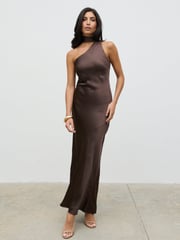 Sheree One Shoulder Sash Maxi Dress - Chocolate Brown