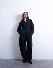 Topshop barrel leg tailored pants in navy