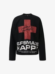 Street Cross Lettering Print Long-sleeved T-shirt