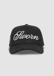 Script Suede Trucker Snapback // Black