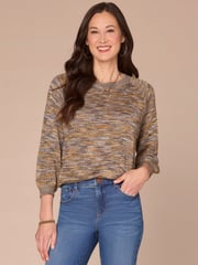 Three Quarter Blouson Sleeve Round Neck Space Dye Sweater