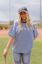 THE STEVIE OVERSIZED STRIPED TOP IN BLUE