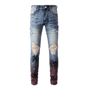 Blue Palm Tree Distressed Ripped Jeans