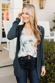 Comfortable With Myself Knit Cardigan- Slate Teal