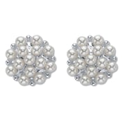 White Round Simulated Pearl Cluster Earrings Silvertone 