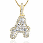.22CTW Real Diamond 10K Yellow Gold Double Layer Initial Letter Pendant 0.7''