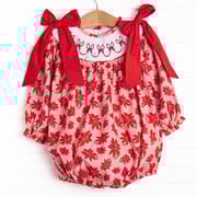 Poinsettia Promise Smocked Bubble, Red