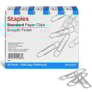 Staples Smooth Paper Clips, Silver, 100/Box, 10 Boxes/Pack (A7026607/72377)