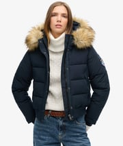 womens Everest Hooded Bomber Jacket in Nordic Chrome Navy | Superdry US