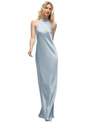Stand Collar Bias Satin Maxi Dress with Self-Tie Bow Back