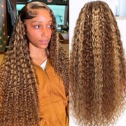 Ishow Honey Blonde Deep Wave Wig P4/27 Highlight Lace Front Wigs Peruvian Human Hair Wigs 30 Inch