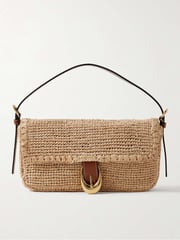 Harlow buckled leather-trimmed raffia shoulder bag - neutral - One Size