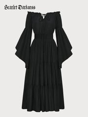 Women Tiered Maxi Dress Off-Shoulder Pocket Dress