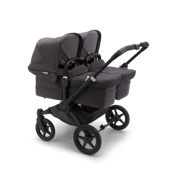 Bugaboo Donkey 5 Twin bassinet and seat stroller black base, mineral washed black fabrics, mineral washed black sun canopy