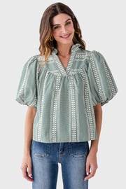 THML Textured Stripe Puff Sleeve Top