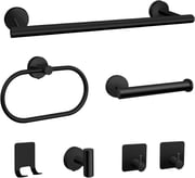 UU&T 7 Pcs Bathroom Hardware Set, Including 16" Towel Bar, Ring, Hook and Toilet Paper Holder, Wall Mounted Stainless Steel Bath Towel Rack Set, Black
