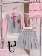 Girls' Elegant Pink and Grey School Uniform Set