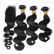 Natural Color Body Wave Human Hair Weft Bundles with 2x6 HD Lace Closure