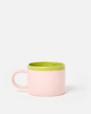 Cubo Green Rim Pink Ceramic Mug