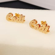 Double Plate Earrings Gold Plated Diamond Cut 3D Name Stud Earrings