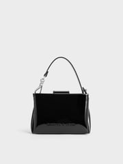 Noir Bosie Patent Top Handle Pouch | CHARLES & KEITH