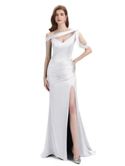 Sexy Soft Satin Unique V-neck Side Slit Floor-Length Mermaid Bridesmaid Dresses