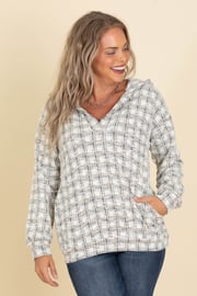 Cream and Black Boucle Hooded Top