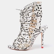 Sophia Webster Black/White Leopard Print Leather Lacey Tie Up Sandals Size 37