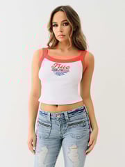 EMBROIDERED CROPPED RINGER TANK
