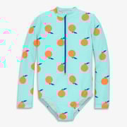 Kids long sleeve one-piece rash guard in citrus burst