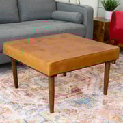 Tufted Square Genuine Leather Upholstered Ottoman
