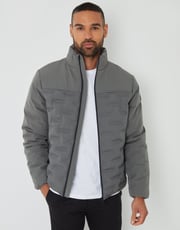 Slate Grey Quilted Panel Funnel Neck Jacket