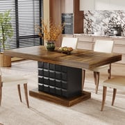 63" Dining Table, Rectangular Kitchen Table with Geometric Relief for 4-6