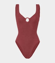 Celine Swim With Tonal Hoops - Metallic Rosewood
