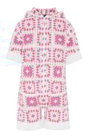 Crochet Short Jumpsuit Pink