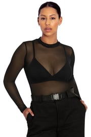 Sheer High Neck Long Sleeve Top