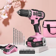 WORKPRO 20V Pink Cordless Drill Driver Set with Fast Charger and 11-inch Storage Bag Included - Pink Ribbon