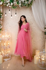 Women's Baby Pink Anarkali (3 Pc Set)