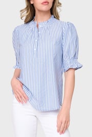 Dianthus Henley Puff Sleeve Striped Blouse
