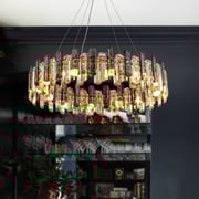 Round Crytsal Shade Gold Chandelier