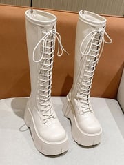 Lace Up Platform Knee High Boots