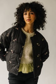 The Glancey Embroidered Puffer Jacket in Black