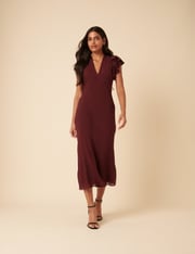 Brown Frill Sleeve Layla Midi Dress